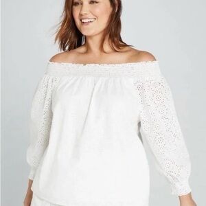 Lane Bryant White Eyelet Off-Shoulder Blouse